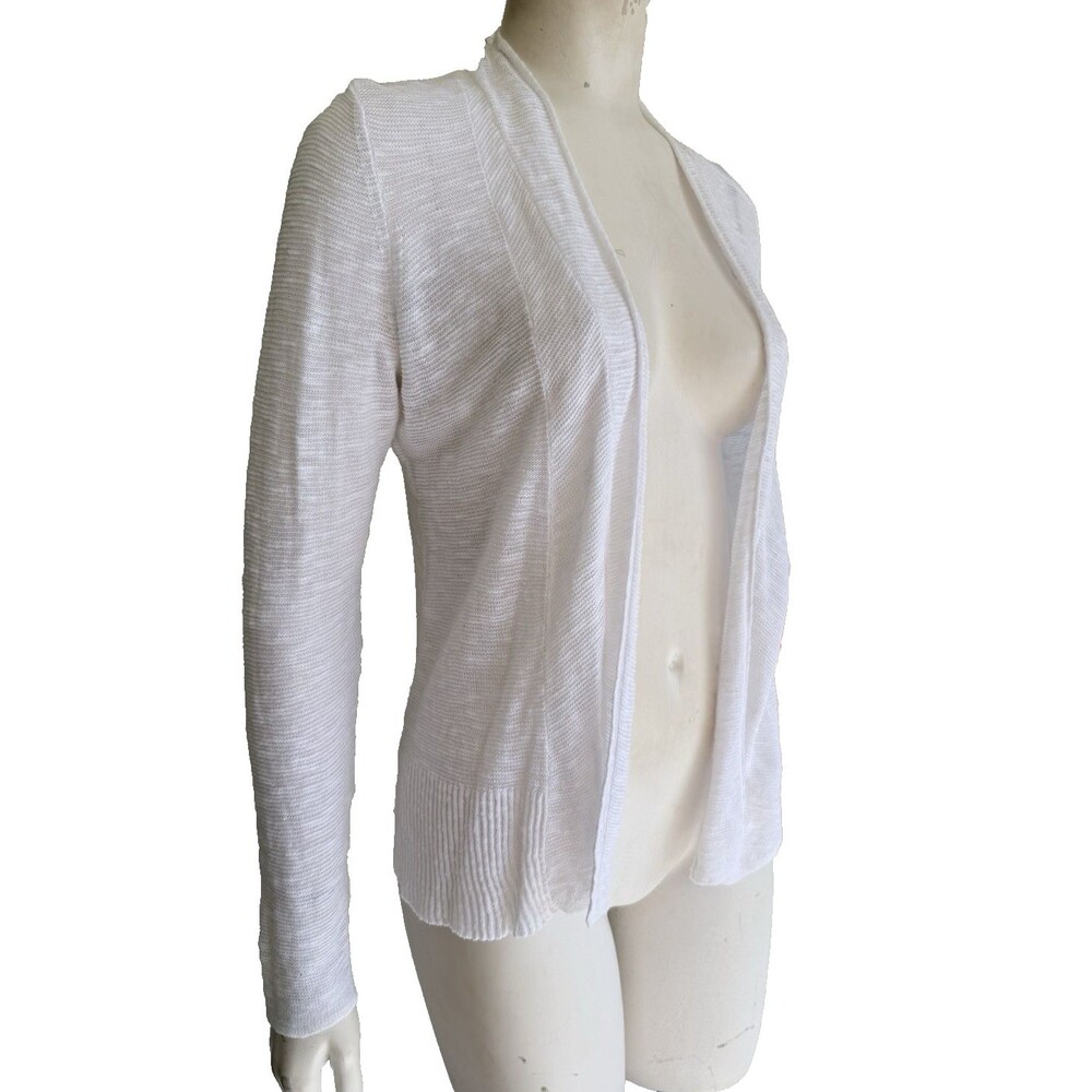 EILEEN FISHER White Cardigan Sweater Organic Linen Cotton Sheer Knit Size PM